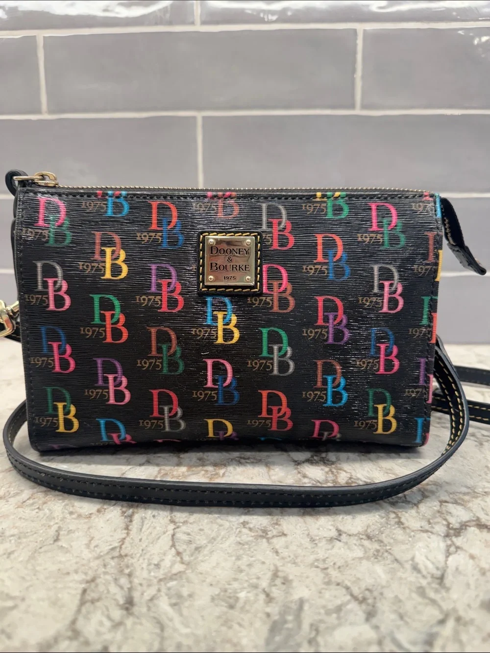 Dooney & Bourke Janine Crossbody Bag Multicolor DB 1975 Monogram Black